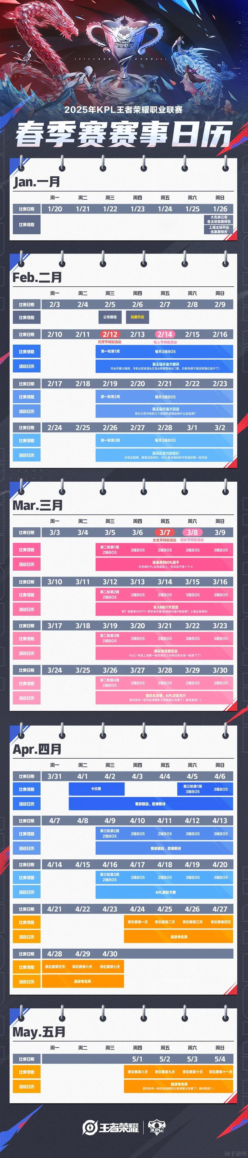 2025年王者荣耀甲级职业联赛春季赛时间表一览